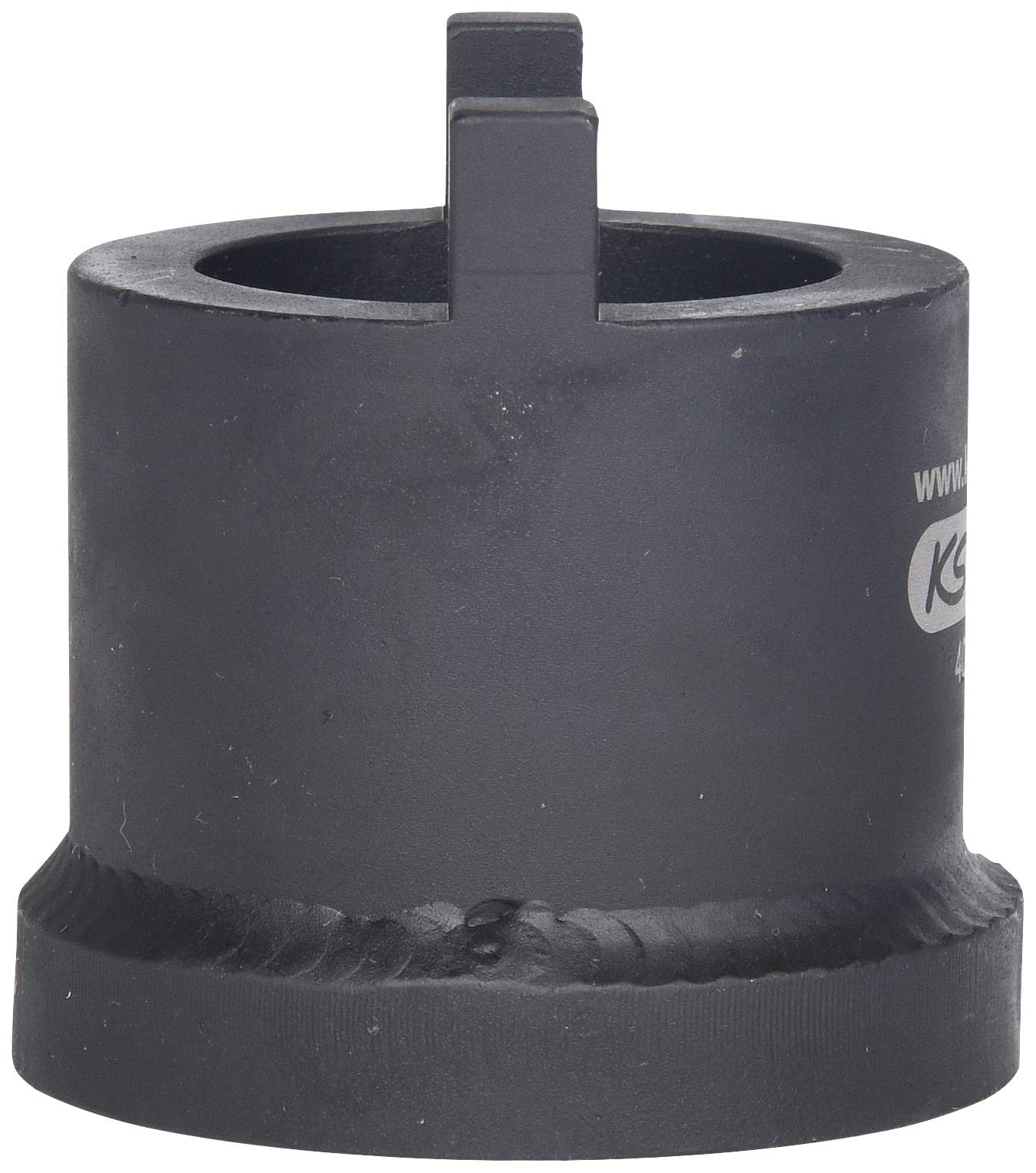 Eine schwarze, zylindrische Metallhülse mit einem kleinen, vertikalen Griff oben, verwendet als spezialisiertes Werkzeugaufsatz.