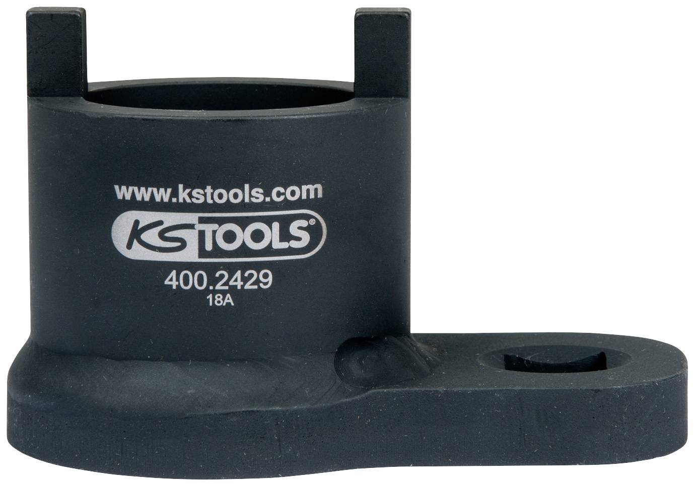 Schwarzer Drehmomentschlüsselaufsatz mit der Aufschrift 'www.kstools.com', 'KS TOOLS', und der Nummer '400.2429 18A'.