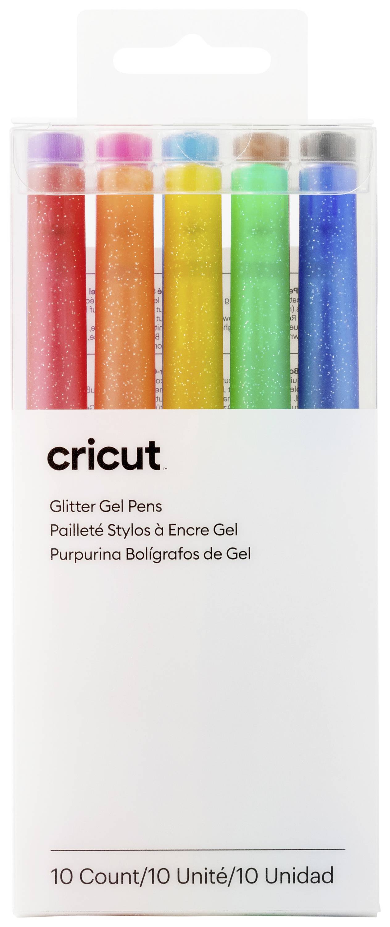 Cricut Glitzer Gel 0,8mm, 10er Stiftset Blau, Gelb, Orange, Grün, Rot, Schwarz, Braun, Hellblau, Ro