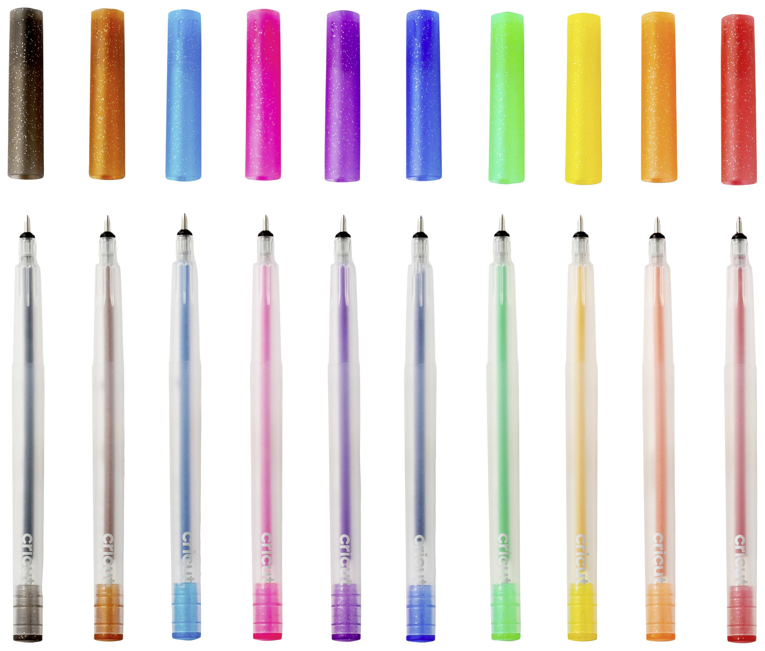 Cricut Glitzer Gel 0,8mm, 10er Stiftset Blau, Gelb, Orange, Grün, Rot, Schwarz, Braun, Hellblau, Rosa, Lila