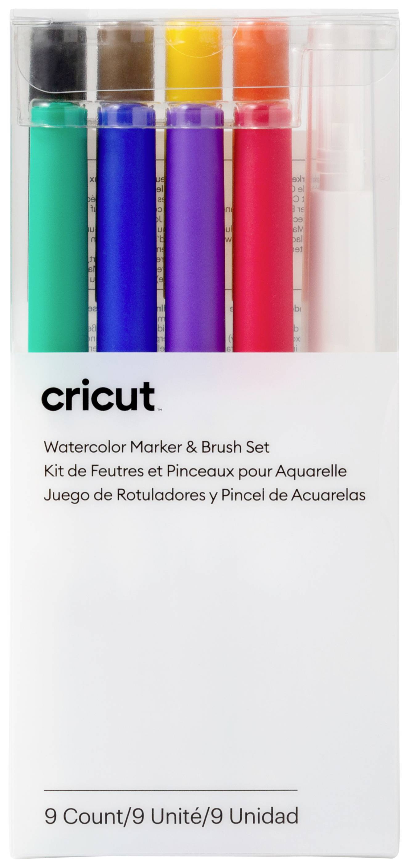 Cricut Aquarellstiften & -pinsel, 9er Stiftset Grün, Blau, Violett, Rot, Schwarz, Braun, Gelb, Orange