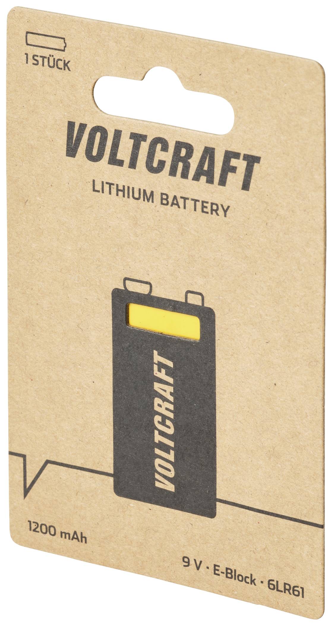 Lithium-Batterie-Packung von Voltcraft, 9V, 1200 mAh, 1 Stück.