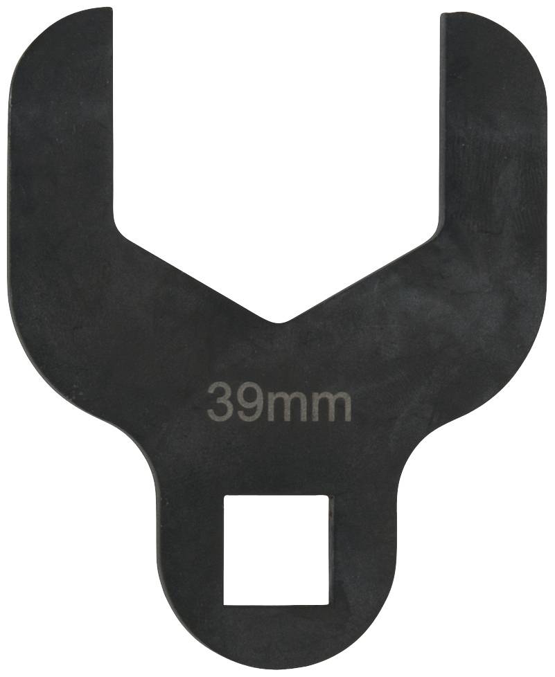 Schwarzer Gabelschlüssel mit 39 mm Gravur, geeignet für spezielle Schrauben oder Muttern.