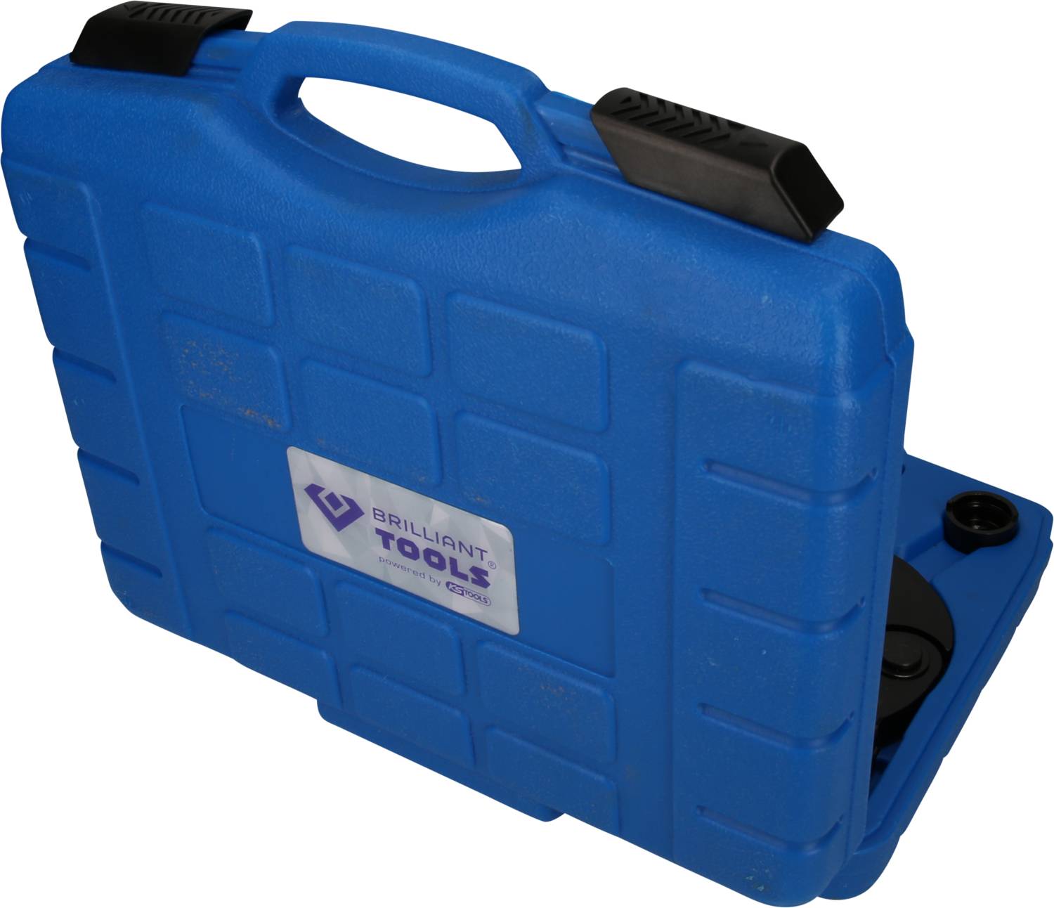 Blauer Werkzeugkoffer mit dem Aufdruck 'Brilliant Tools'. Enthält Kfz-Radlager-Werkzeugset, geeignet für Autoreparaturen.
