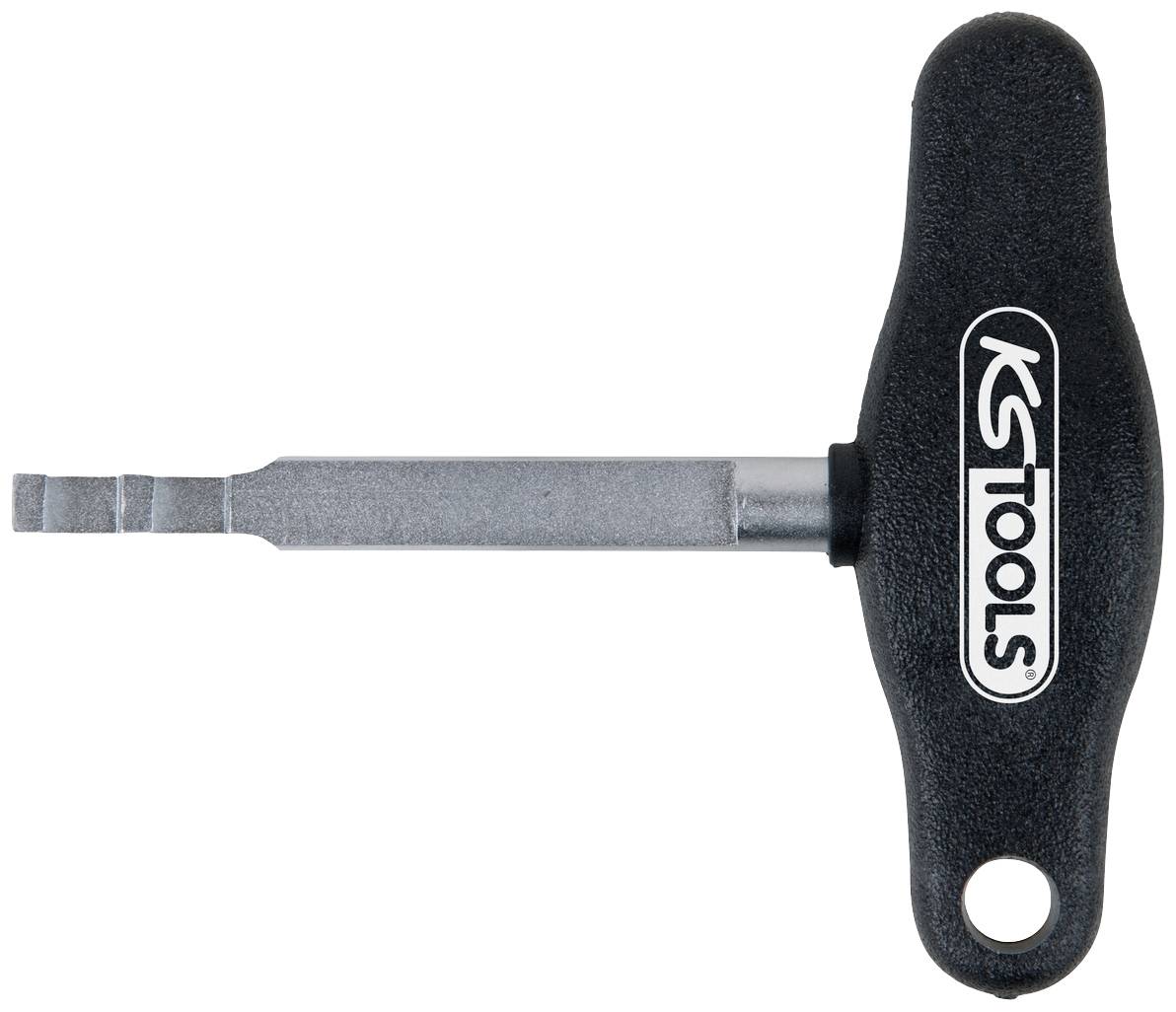 Ein T-förmiger Schraubenschlüssel von KS Tools mit schwarzem Griff und silberner Klinge.