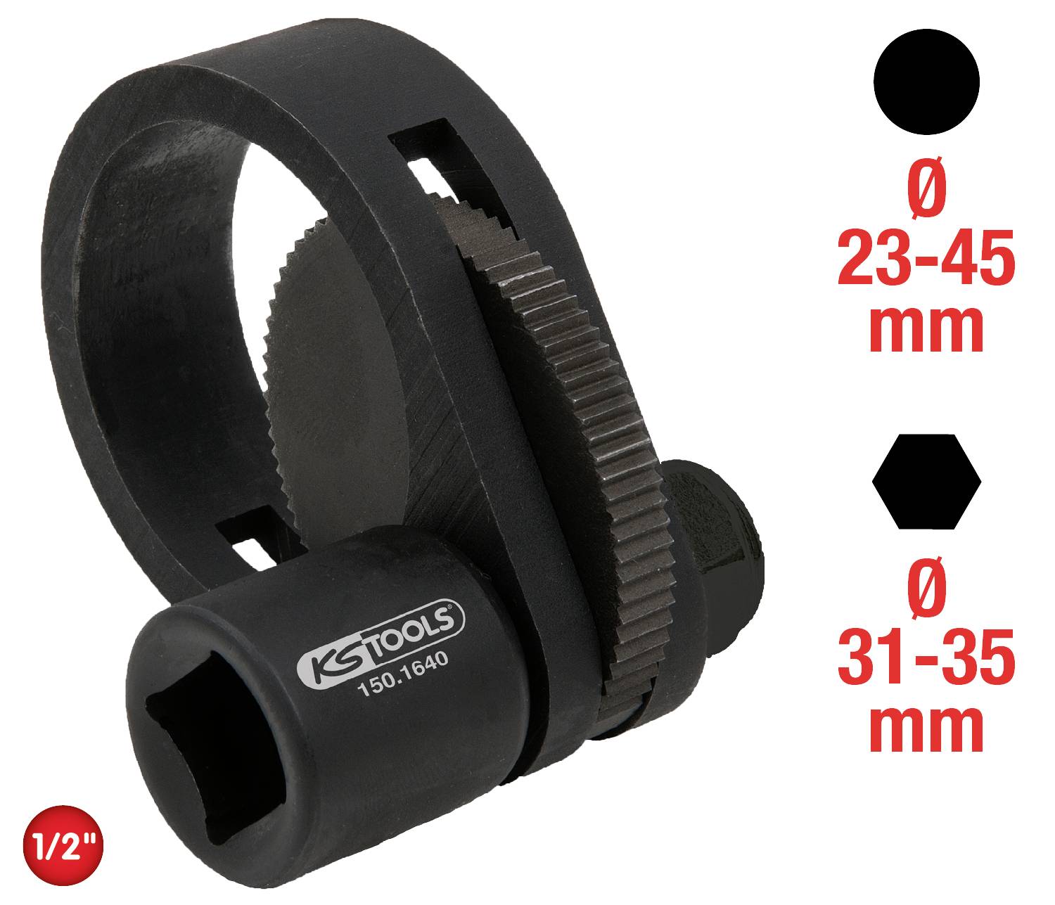 'KS Tools Universal Ölfilterschlüssel, einstellbar für Durchmesser 23-45 mm und 31-35 mm. Kompatibel mit 1/2