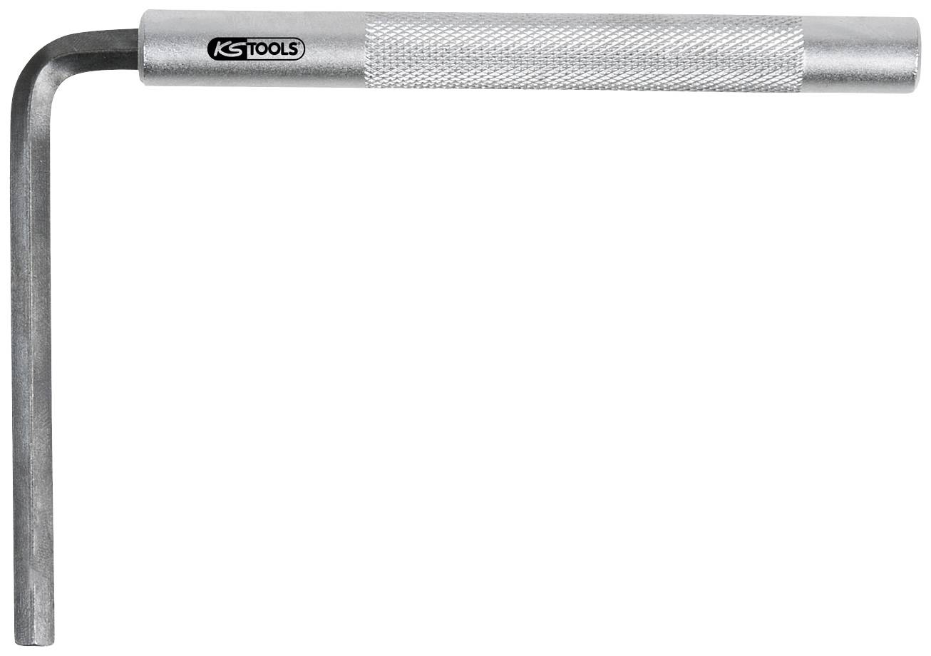 Ein L-förmiger Schraubenschlüssel mit gerändeltem Griff, markiert mit 'KS Tools'.