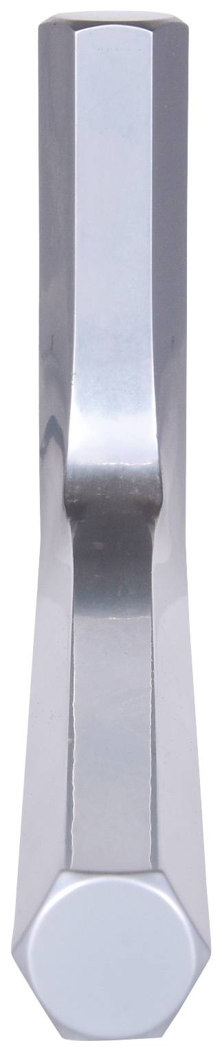 Ein silberner, sechseckiger Schraubenschlüsselkopf aus Metall ist frontal von vorne dargestellt.