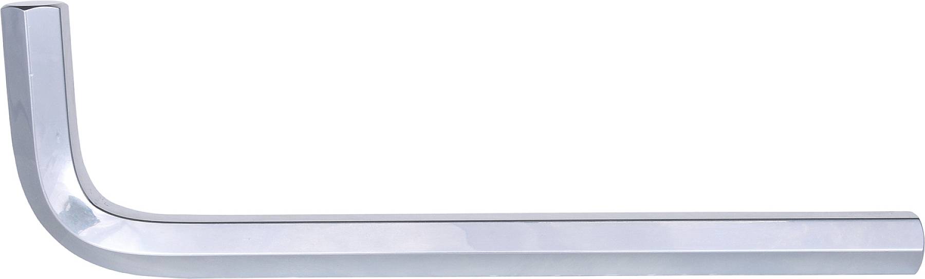 Ein silberner Inbusschlüssel in L-Form, geeignet zum Anziehen oder Lösen von Schrauben mit Innensechskant.