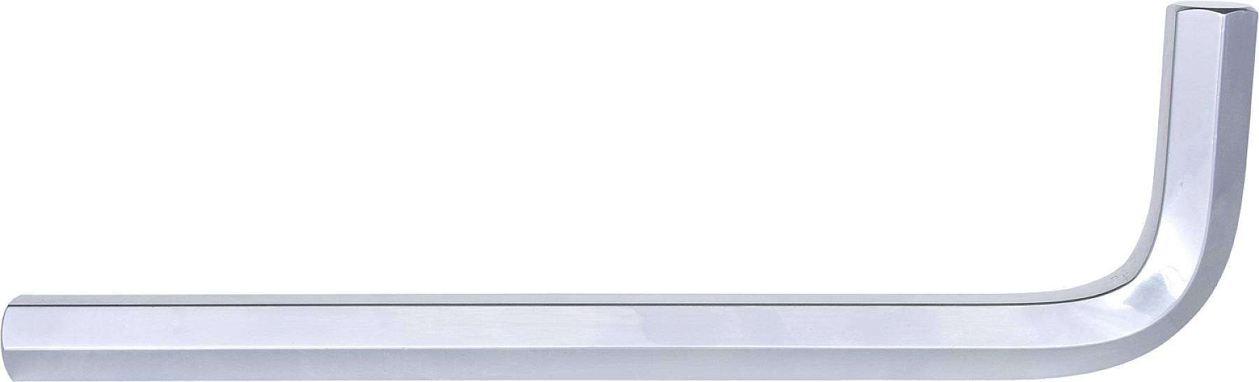 Ein L-förmiger Inbusschlüssel aus Metall liegt auf einer hellen Oberfläche. Das Werkzeug ist für das Anziehen von Inbusschrauben gedacht.