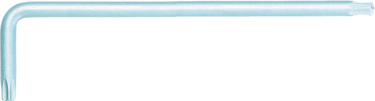Inbusschlüssel mit L-Form, silber, mit Torx-Profil an beiden Enden, geeignet für das Festziehen oder Lösen von Schrauben.