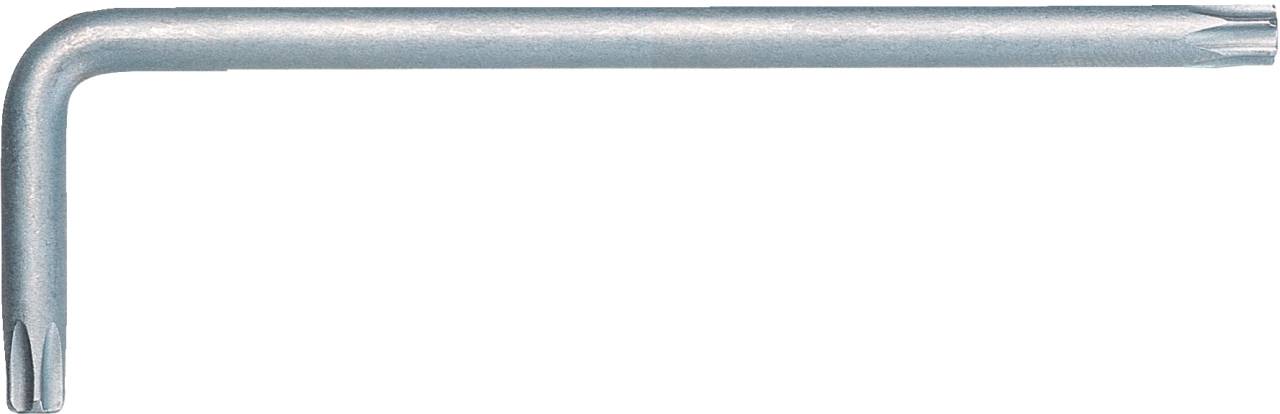Sechskant-Schlüssel mit Torx-Profil in L-Form aus Metall, häufig für Schraubarbeiten in der Technik und im Handwerk verwendet.