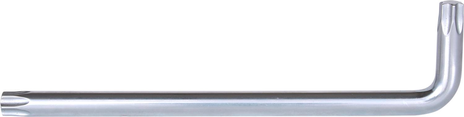 Ein silberfarbener L-förmiger Torx-Schlüssel, verwendet zum Anziehen oder Lösen von Schrauben mit Torx-Kopf.
