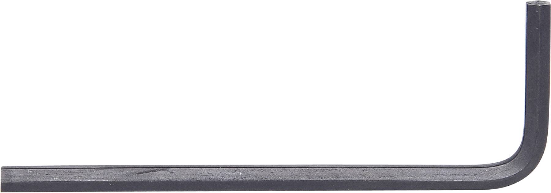 Ein Inbusschlüssel in L-Form, aus Metall, liegt auf einer weißen Fläche.