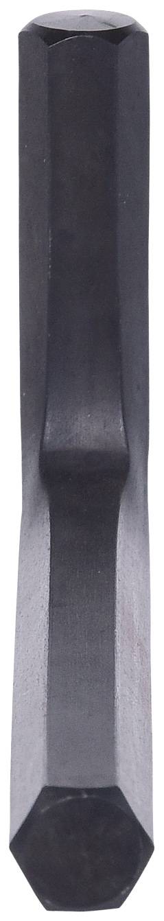 Eine schwarze, längliche Metallstange mit sechseckigen Enden und einer Erhöhung in der Mitte, möglicherweise ein Werkzeug.