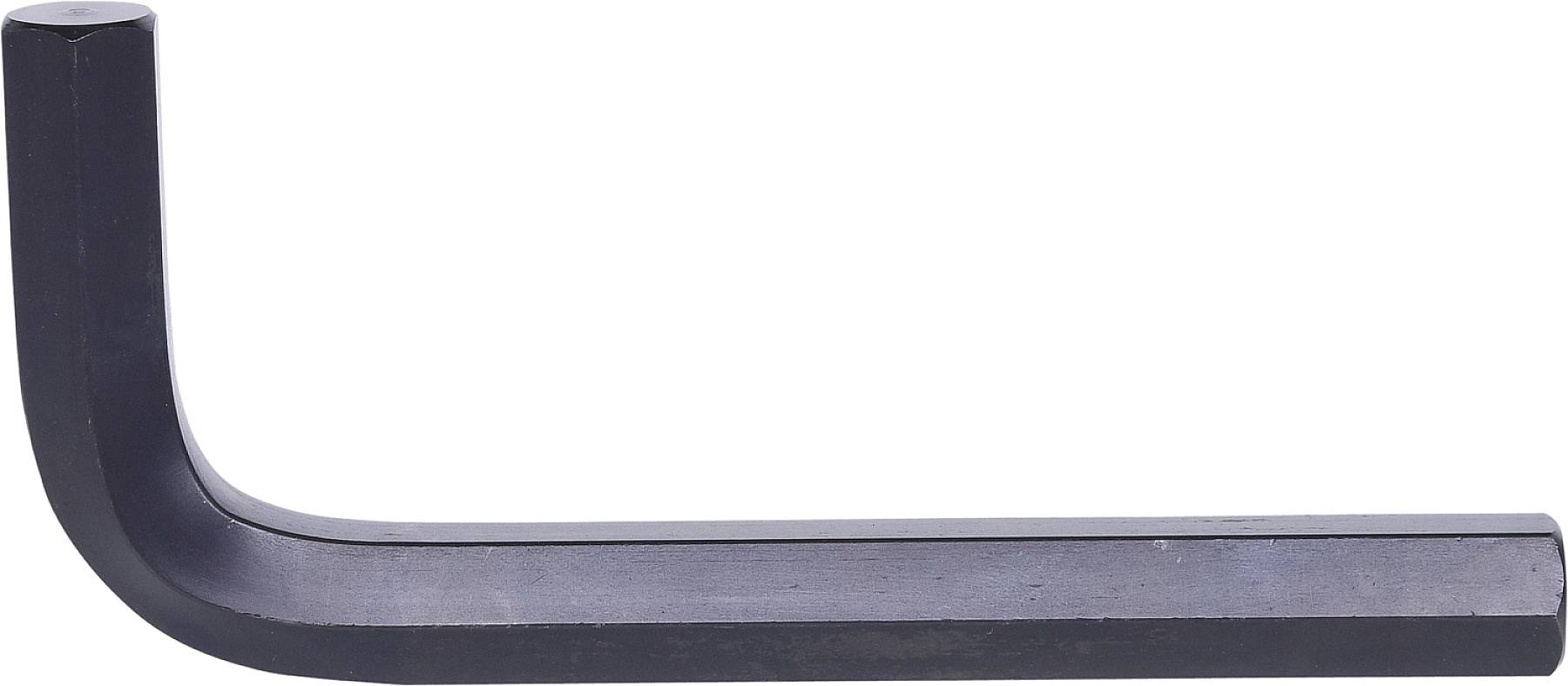 Inbusschlüssel mit L-Form, aus schwarzem Metall, vor weißem Hintergrund. Verwendet zum Anziehen oder Lösen von Schrauben mit Innensechskant.