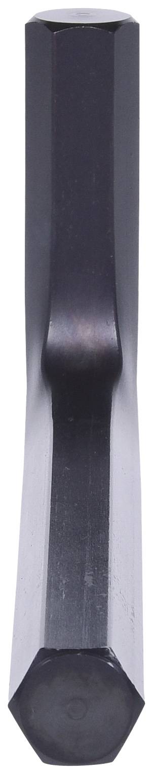 Ein schwarzes, sechseckiges Metallwerkzeug mit flachem, breitem Ende, vermutlich ein Meißel oder ein ähnliches Arbeitsgerät.