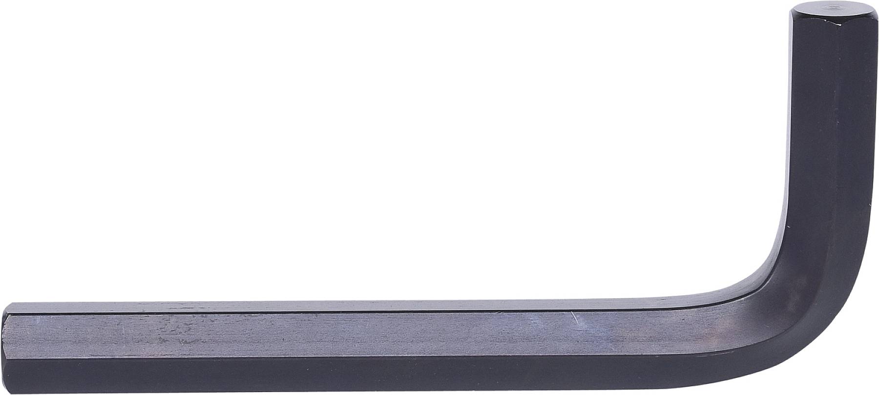 Ein L-förmiger Inbusschlüssel aus Metall, typischerweise zum Anziehen oder Lösen von Schrauben mit Innensechskant.