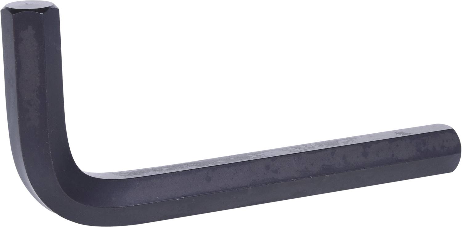 Ein Inbusschlüssel aus Metall in L-Form, häufig zum Festziehen oder Lösen von Schrauben mit Innensechskant verwendet.