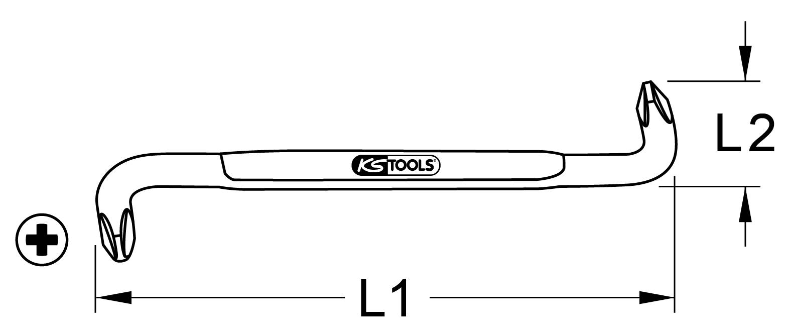 Zeichnung eines Montierhebels mit L1- und L2-Abmessungen, Logo 'KS TOOLS'.