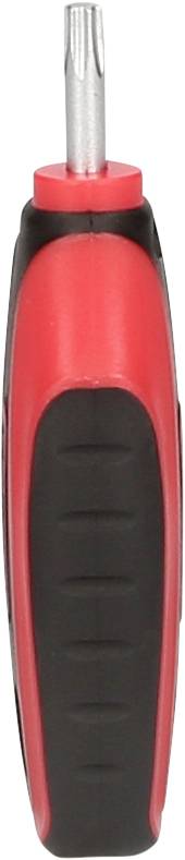 Roter und schwarzer Schraubendreher, frontal abgebildet.