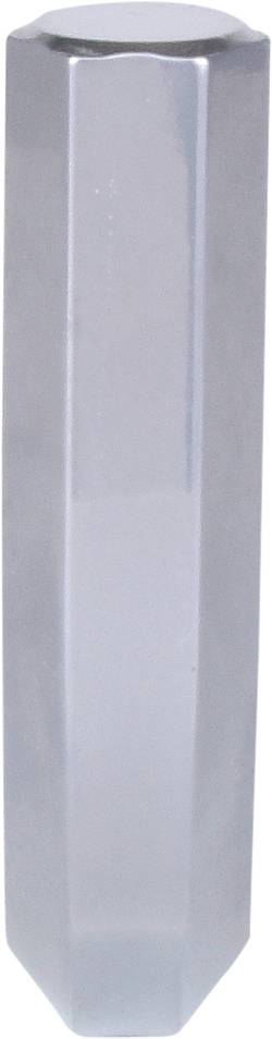 Eine hohe, sechseckige Glasvase mit schlichter, moderner Gestaltung.