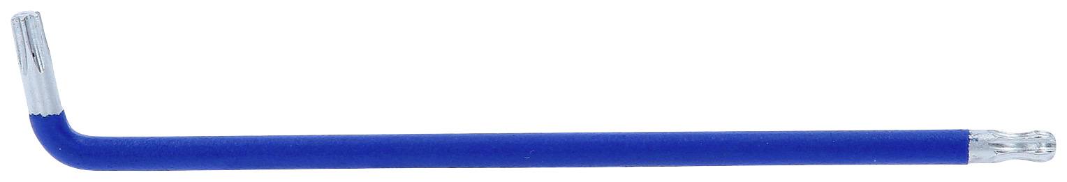 Ein blauer, L-förmiger Inbusschlüssel auf weißem Hintergrund.