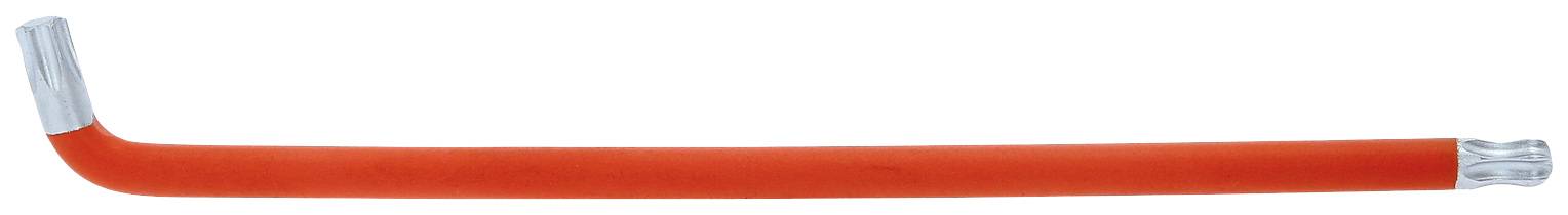 Ein rotes Brecheisen mit silbernen Enden, das horizontal liegt.
