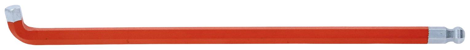 Ein langer, oranger L-förmiger Inbusschlüssel mit silbernen Kappen an beiden Enden.