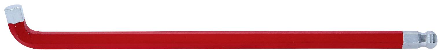 Ein langer, roter, gebogener Metallstab mit silbernen Enden, möglicherweise ein Werkzeug oder Teil eines größeren Geräts.