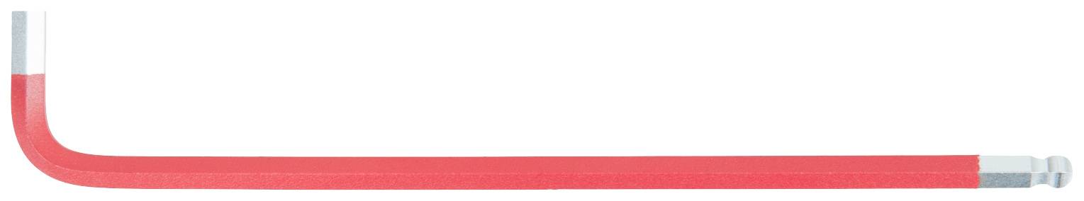 Roter Winkelschlüssel mit silbernen Enden, auf hellem Hintergrund liegend. Werkzeug zum Anziehen oder Lösen von Schrauben mit Innensechskantkopf.