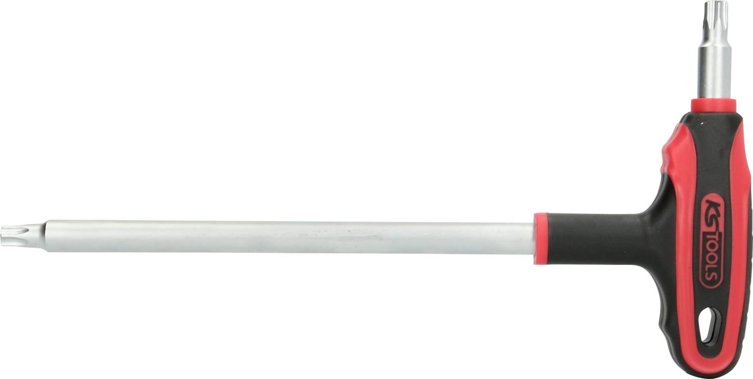 T-Griff-Schraubendreher für Torx-Schrauben mit langem Schaft und drehbarem Kopf. Ideal für schwer zugängliche Stellen.