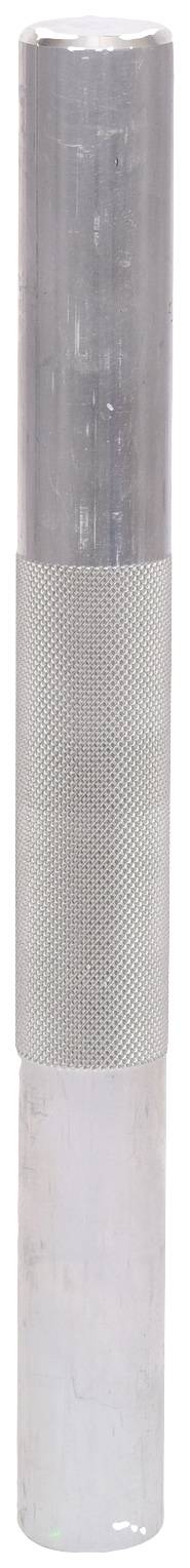 Eine glänzende silberne Metallrolle, vertikal stehend, mit geriffelter Oberfläche in der Mitte.