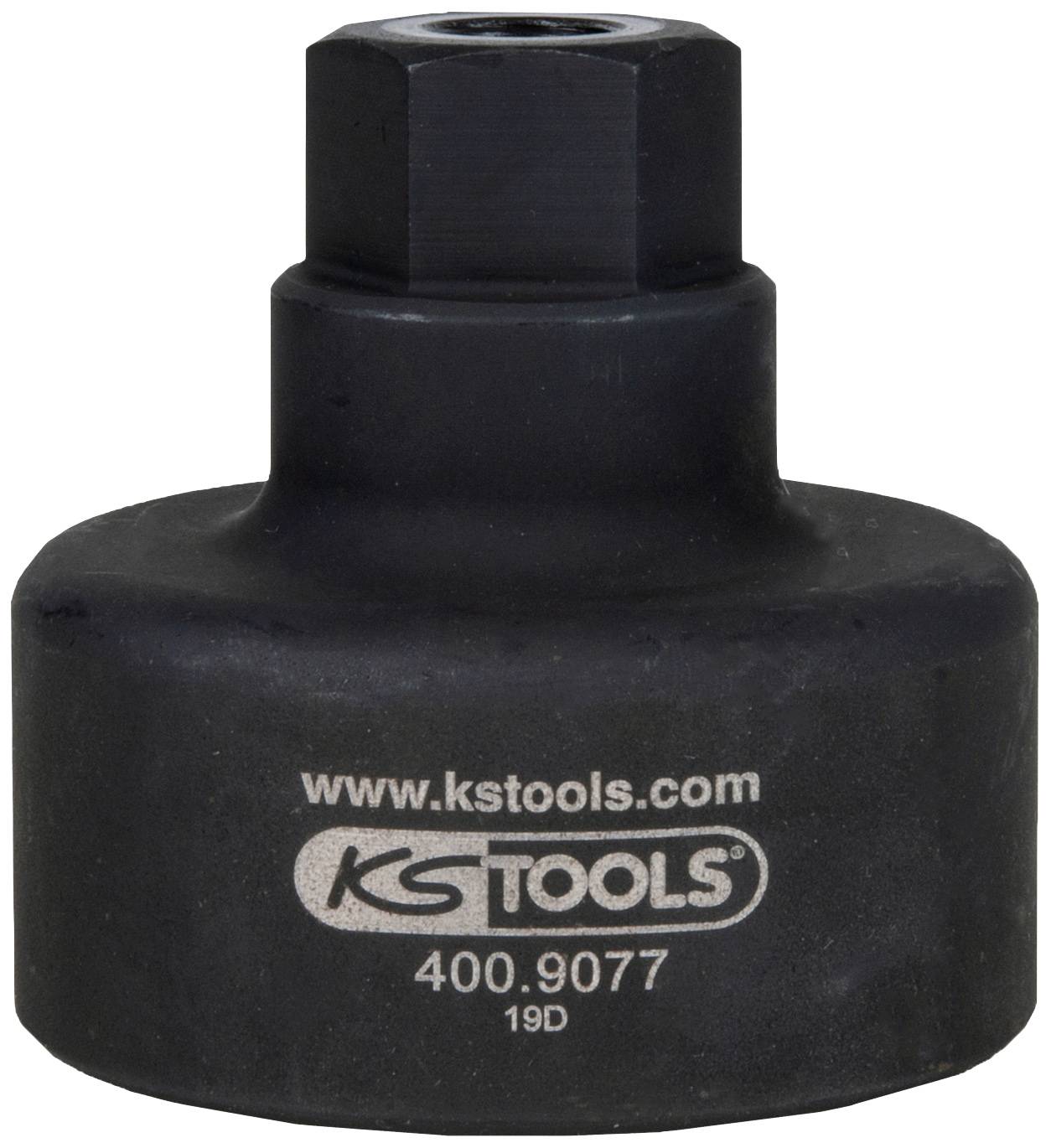 Einspritzdüsen-Schlüssel aus schwarzem Metall mit der Aufschrift 'www.kstools.com, KS TOOLS, 400.9077, 19D'.