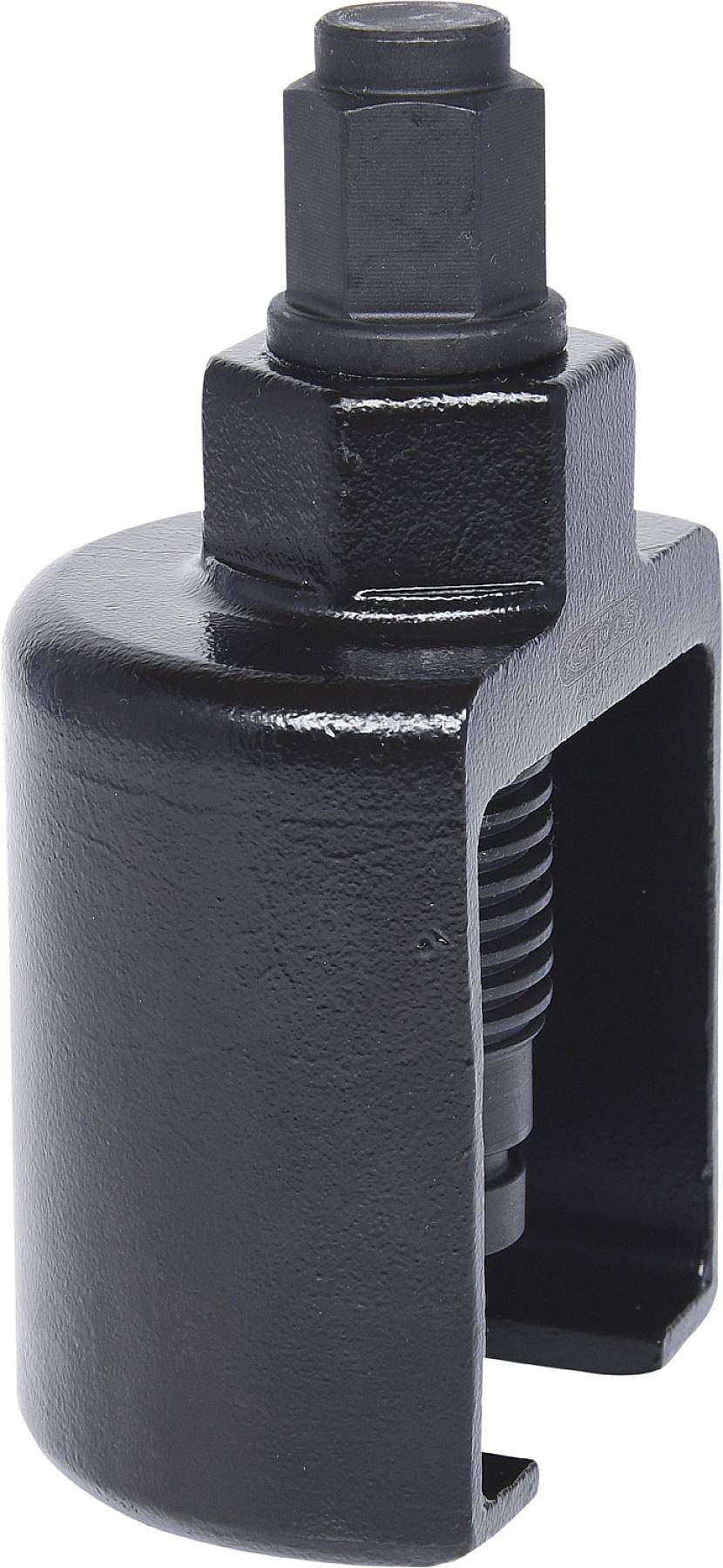 Ein schwarzer Stahlabzieher, zylindrisch mit offener Seite, wird zum Entfernen von Lagern oder Buchsen verwendet.