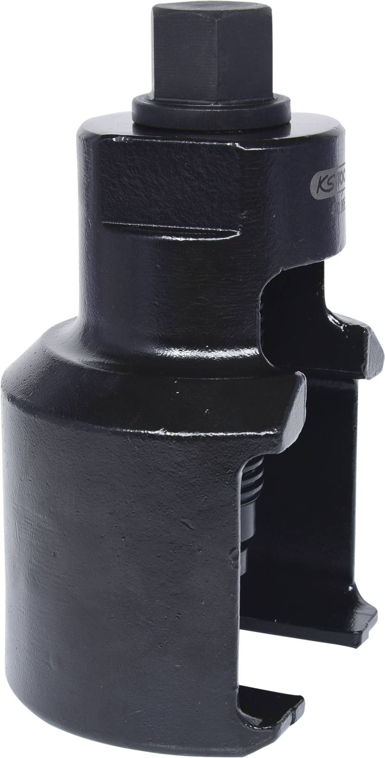 Ein schwarzer Bolzenschneider aus Metall mit robustem Design und drehbarem Kopf, geeignet zur sicheren Entfernung von Muttern.