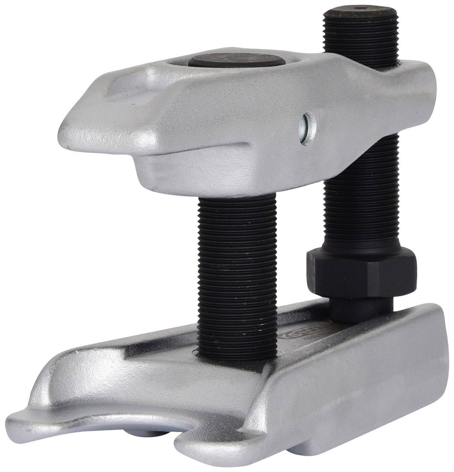 Ein silberfarbener Abzieher mit zwei Schrauben, der zum Entfernen von Lagern oder ähnlichen Teilen verwendet wird.