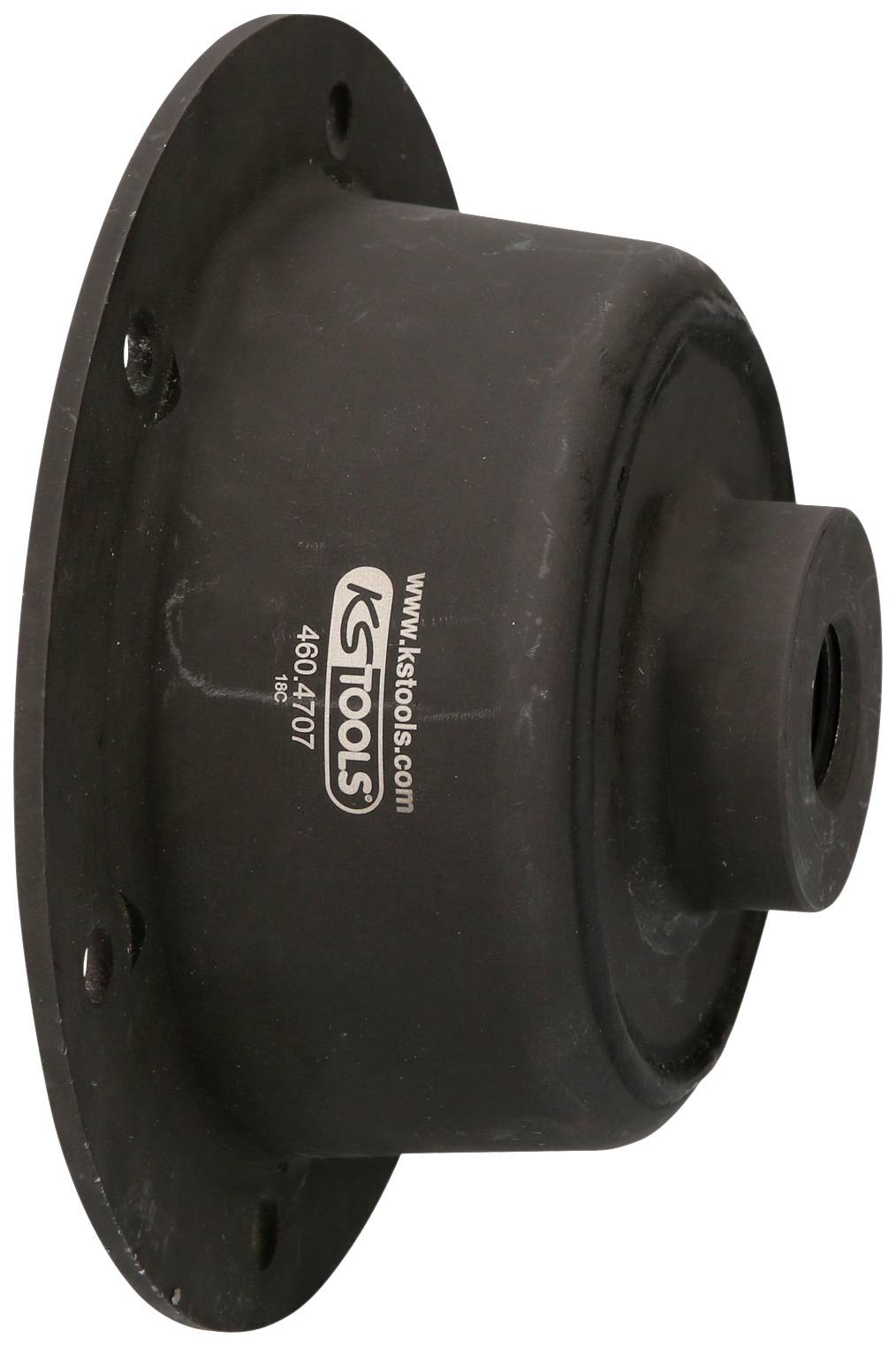 Ein schwarzer Adapter von KS Tools mit der Aufschrift '860.4707', vermutlich für den Einsatz in Werkstätten oder bei der Fahrzeugreparatur.
