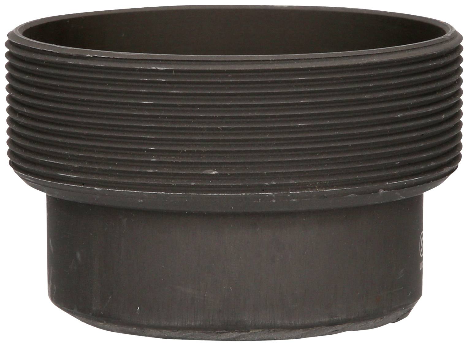 Ein schwarzes, zylinderförmiges Teil mit geripptem oberen Rand und glatter unterer Fläche, möglicherweise ein technisches Ersatzteil.
