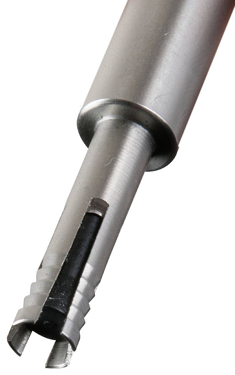 Nahaufnahme eines Edelstahlbohrers mit scharfen Kanten, geeignet für präzises Bohren in Metall.