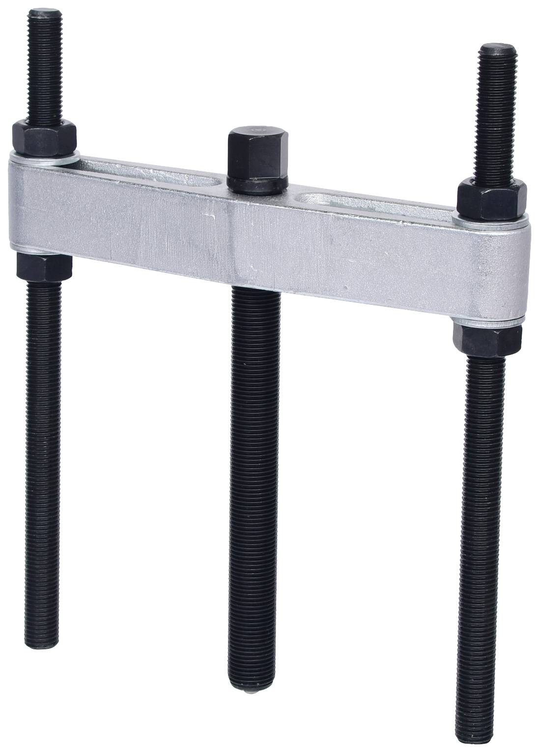 Ein Abzieher mit einer Metallbrücke und drei langen, schwarzen Schrauben. Wird zum Lösen festsitzender Teile, wie Zahnräder, verwendet.