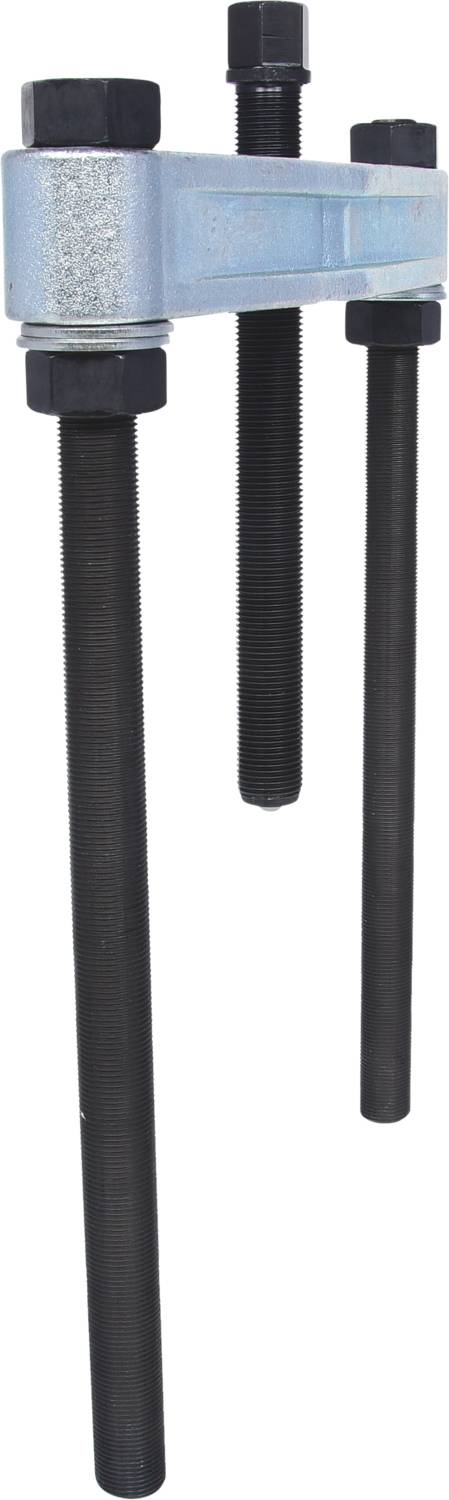 Zwei lange, schwarze Schrauben sind an einem metallischen Halter befestigt. Die Konstruktion wirkt robust und industriell.