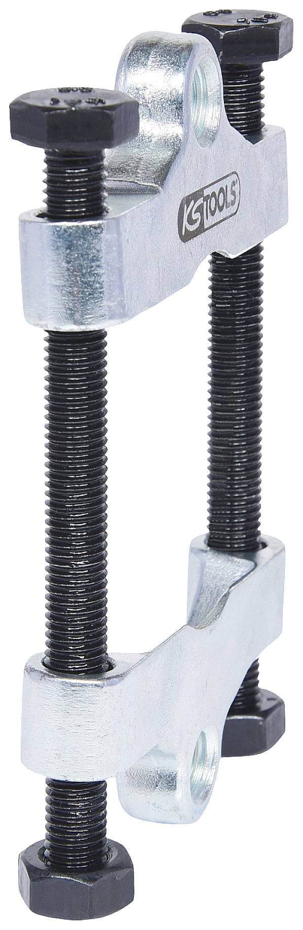 Metallischer Abzieher mit zwei schwarzen Schrauben, verwendet zum Entfernen von Lagern oder Zahnrädern in mechanischen Anwendungen.