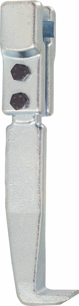 Metallischer Haken, vertikal ausgerichtet, mit zwei Sechskantschrauben in der Mitte.