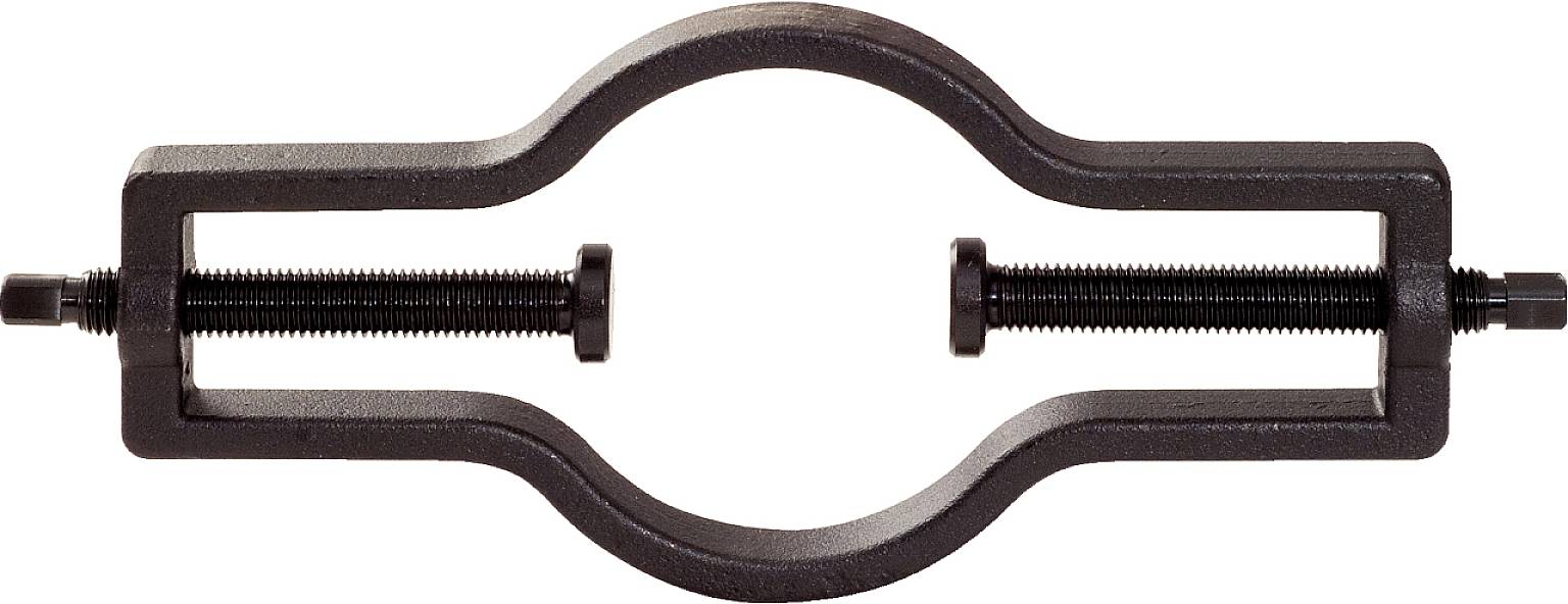 Metallklemme in U-Form, schwarz, mit zwei Schrauben zur Befestigung.