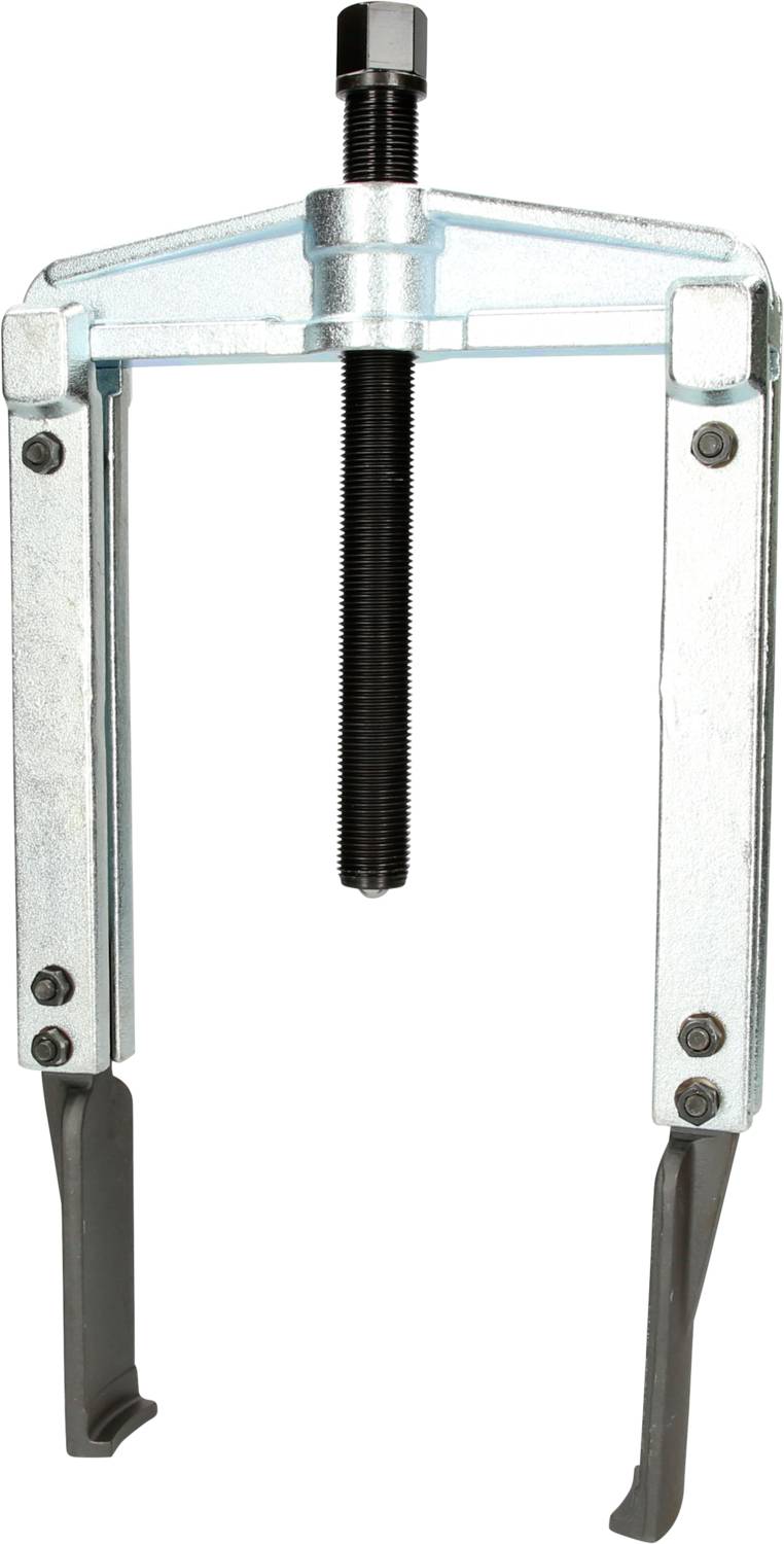 Ein metallischer Drei-Arm-Abzieher mit zentraler Schraube, zum Entfernen von Teilen wie Riemenscheiben oder Lagern von Wellen.