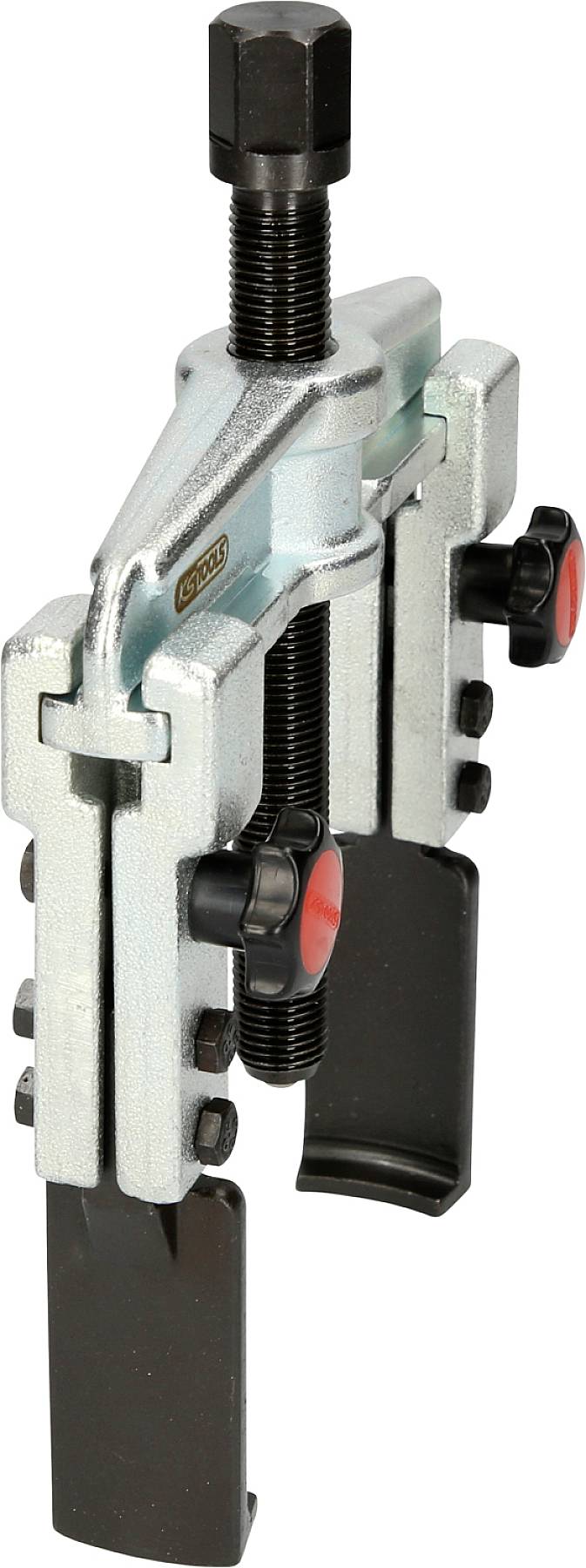 Metall-Abzieher mit zwei Armen und Gewindespindel, verwendet zum Entfernen von Lagern oder Zahnrädern an mechanischen Teilen.