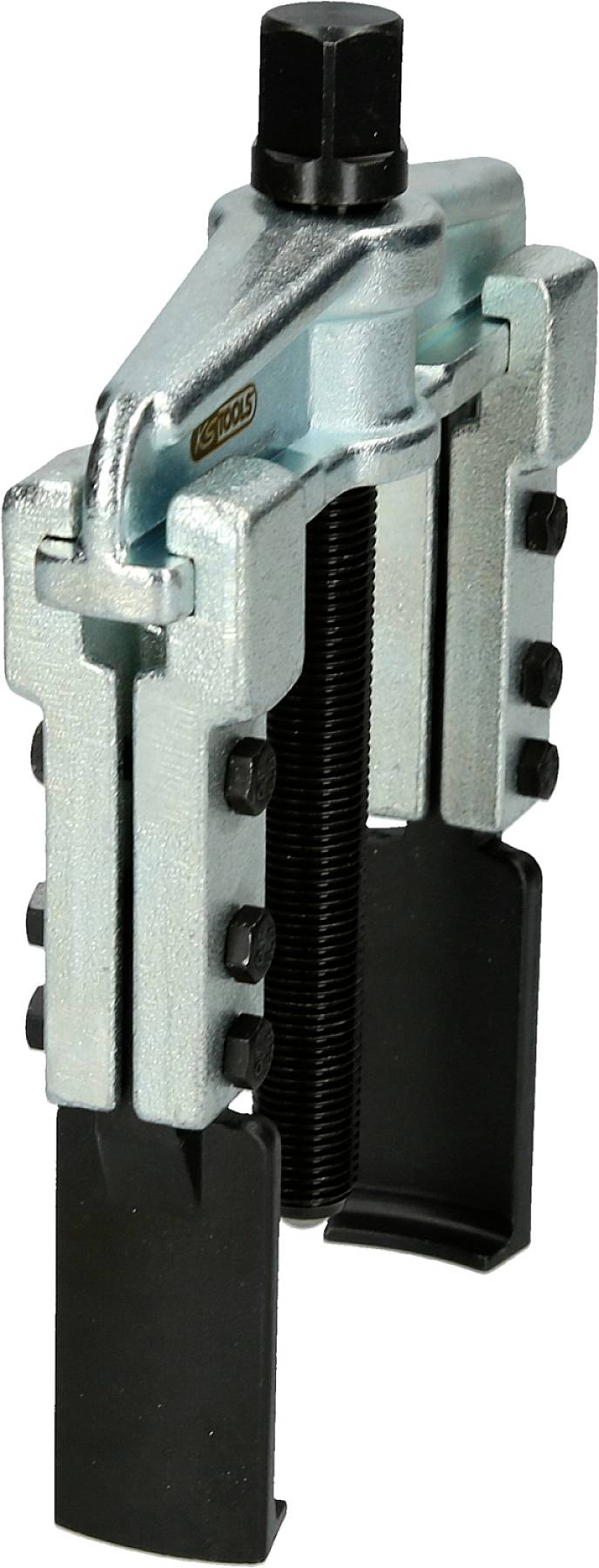 Ein Abzieherwerkzeug aus Metall, bestehend aus zwei robusten Armen und einer zentralen Schraube. Ideal zum Entfernen festsitzender Teile.