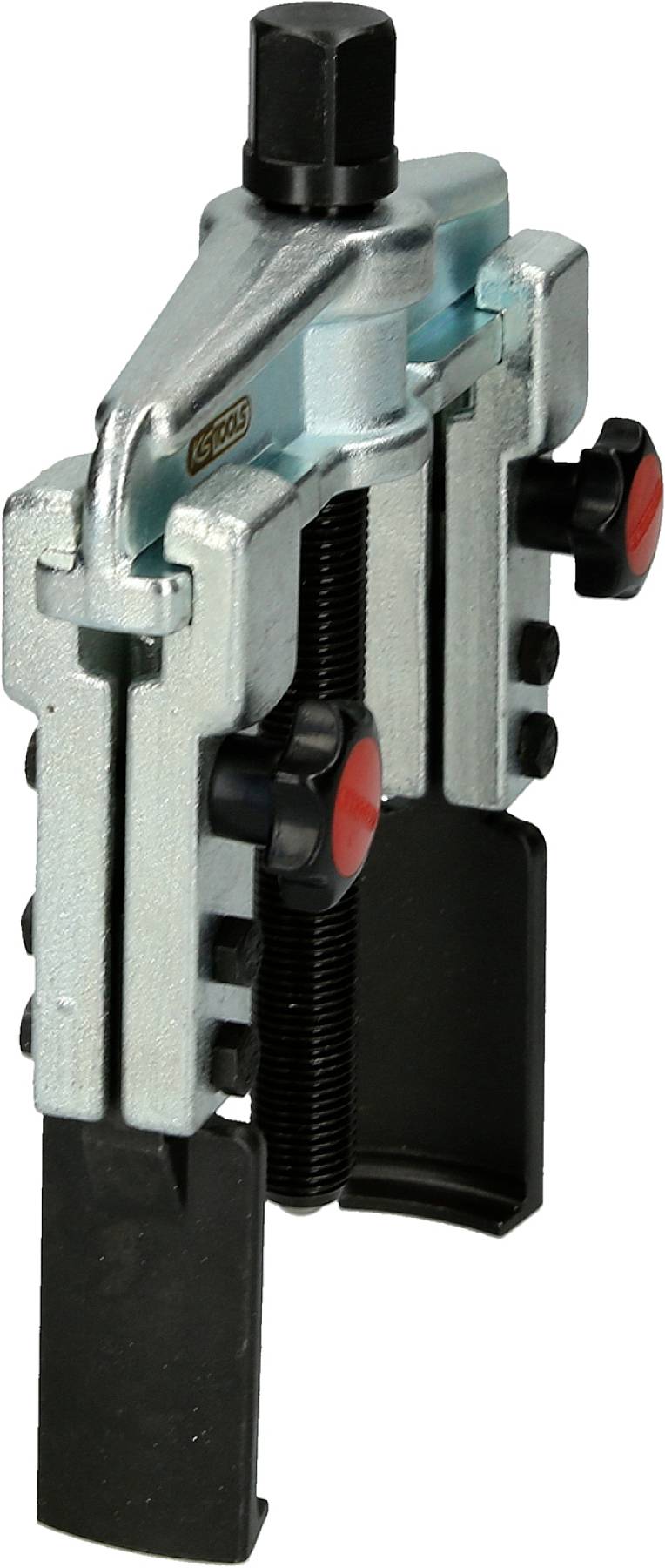 Metallischer Abzieher mit zwei Armen und einem zentralen Schraubmechanismus, verwendet zum Entfernen von Zahnrädern oder Lagern aus Maschinen.