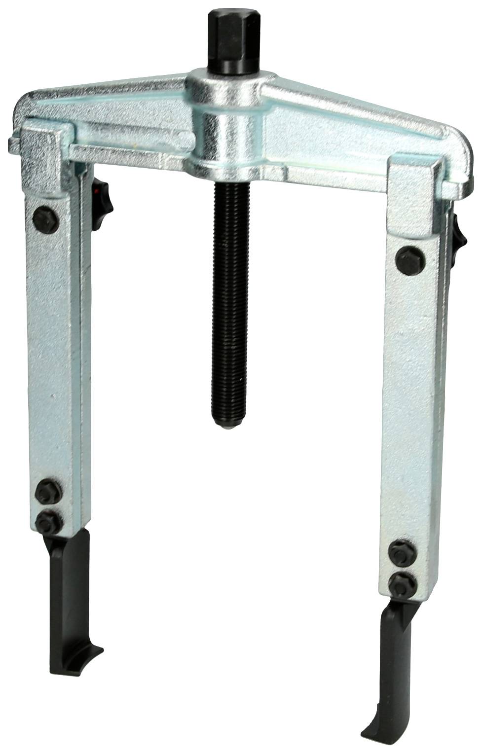 Ein silberner Abzieher mit robustem Metallrahmen und zwei greifarmen Klemmen, die zum Entfernen von Lagern oder Zahnrädern verwendet werden.